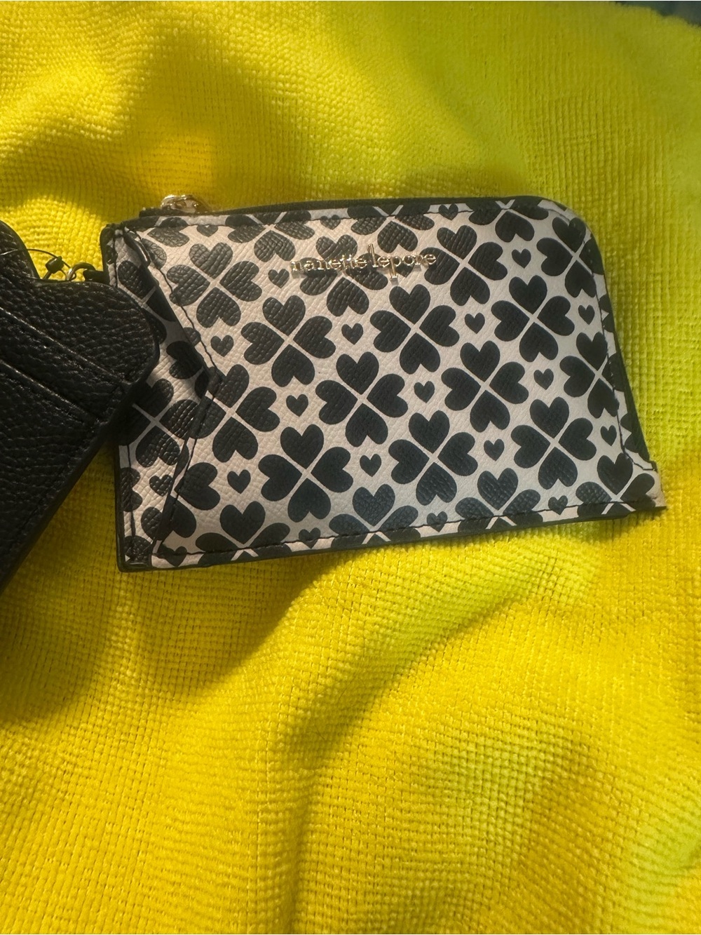 Nanette Lepore Black & White Clover Zip Card Holder